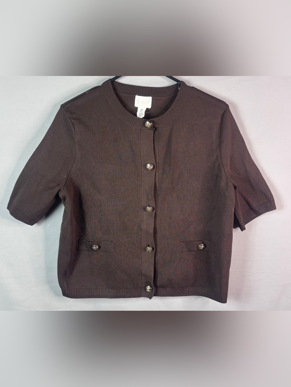 H&M Short-Sleeve Brown Button-Front Cardigan